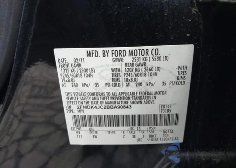 2011 Ford Edge Sel z USA, uszkodzony, nr VIN 2FMDK4JC2BBA90843